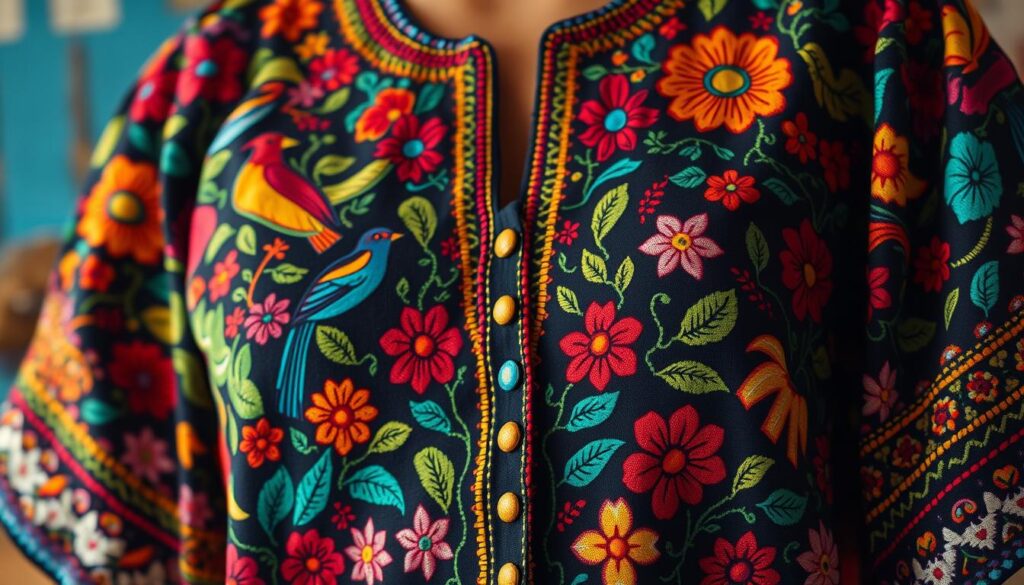 motif alam pada baju tradisional Guatemala