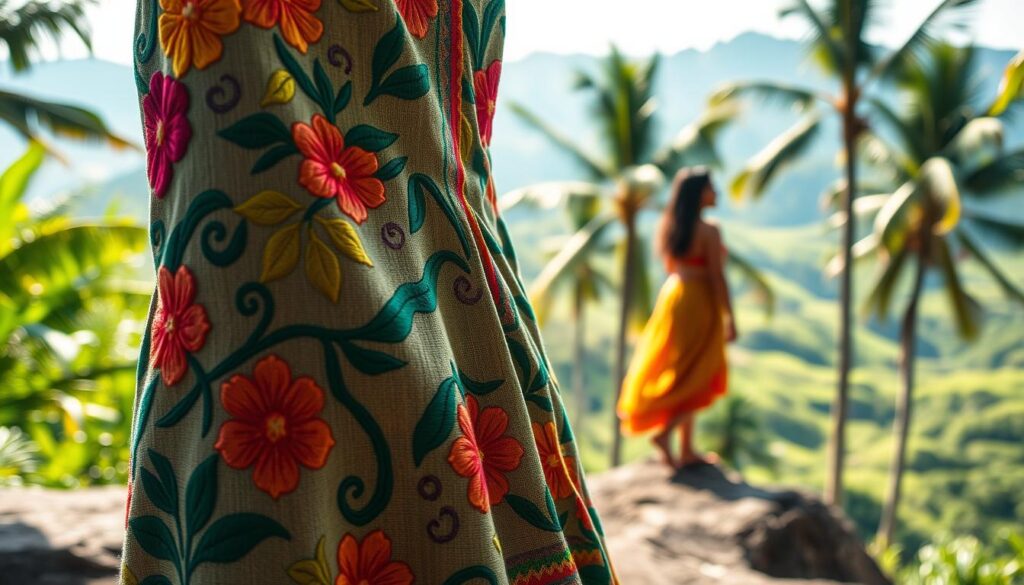 baju tradisional Kosta Rika dengan motif alam